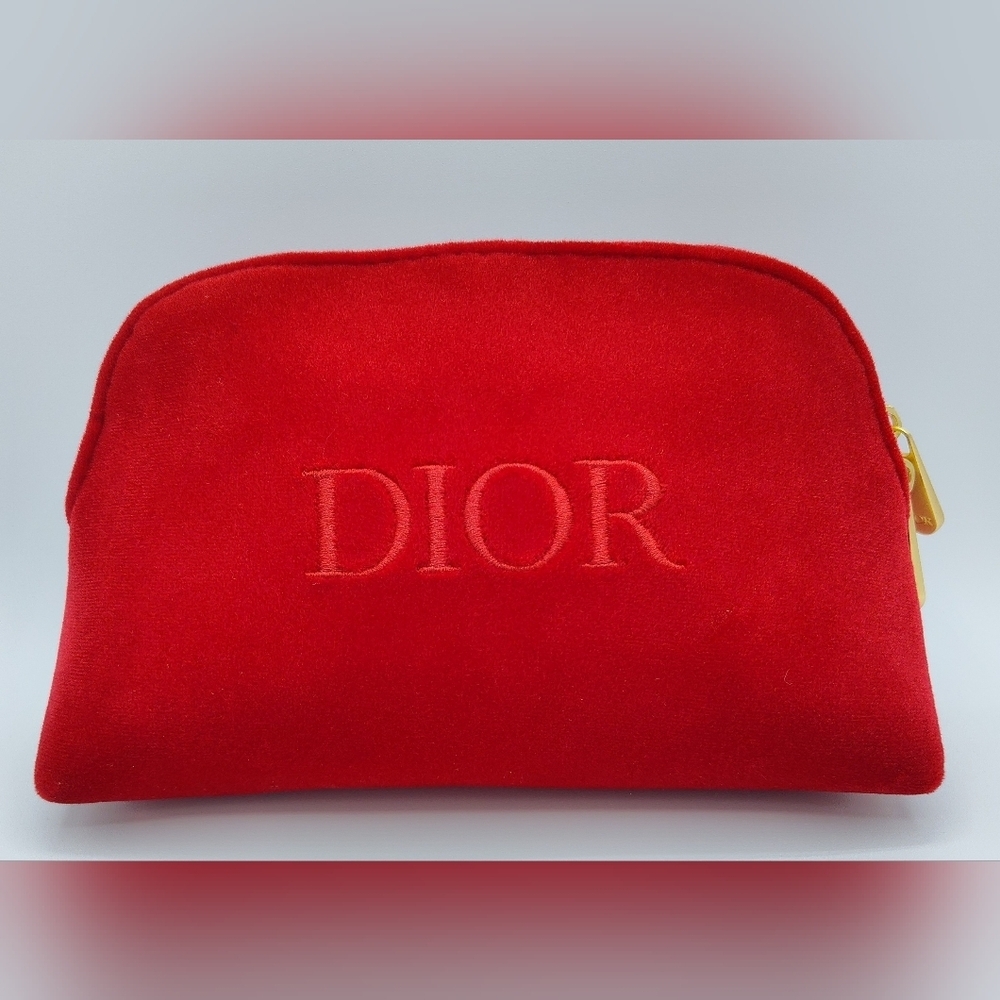 2024 DIOR Red Velvet Beauty Pouch Gold Zips Holiday VIP Cosmetic Bag NWOT